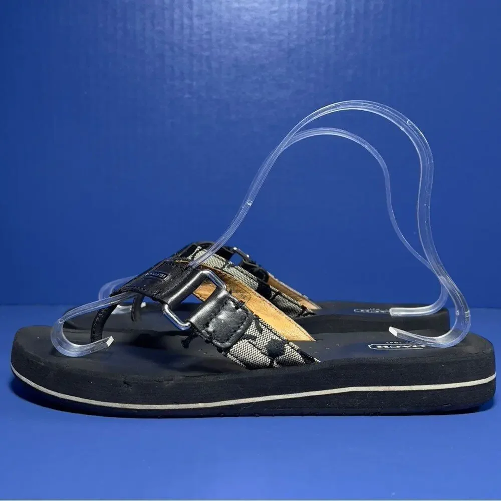 Coach Jada‎ Monogram Leather Sandals Black Womens 7.5B A1563